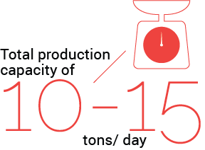 Total production capacity of 10-15 tons/day
